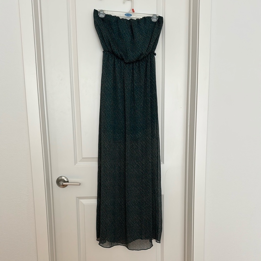 Emerald Green Patterned Strapless Maxi Dress